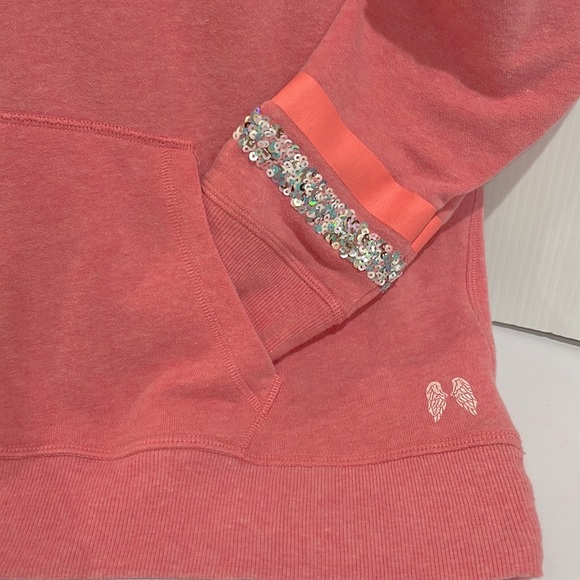 Victoria Secret’s V-Neck Pink Hoodie Sweatshirt Sequin Trim Women’s Size L NWOT - Picture 7 of 15